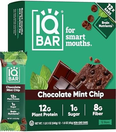 IQBAR Clean Plant Protein Bars - Chocolate Mint Chip - 12 Count - Keto, Vegan, High Fiber, Gluten... | Amazon (US)