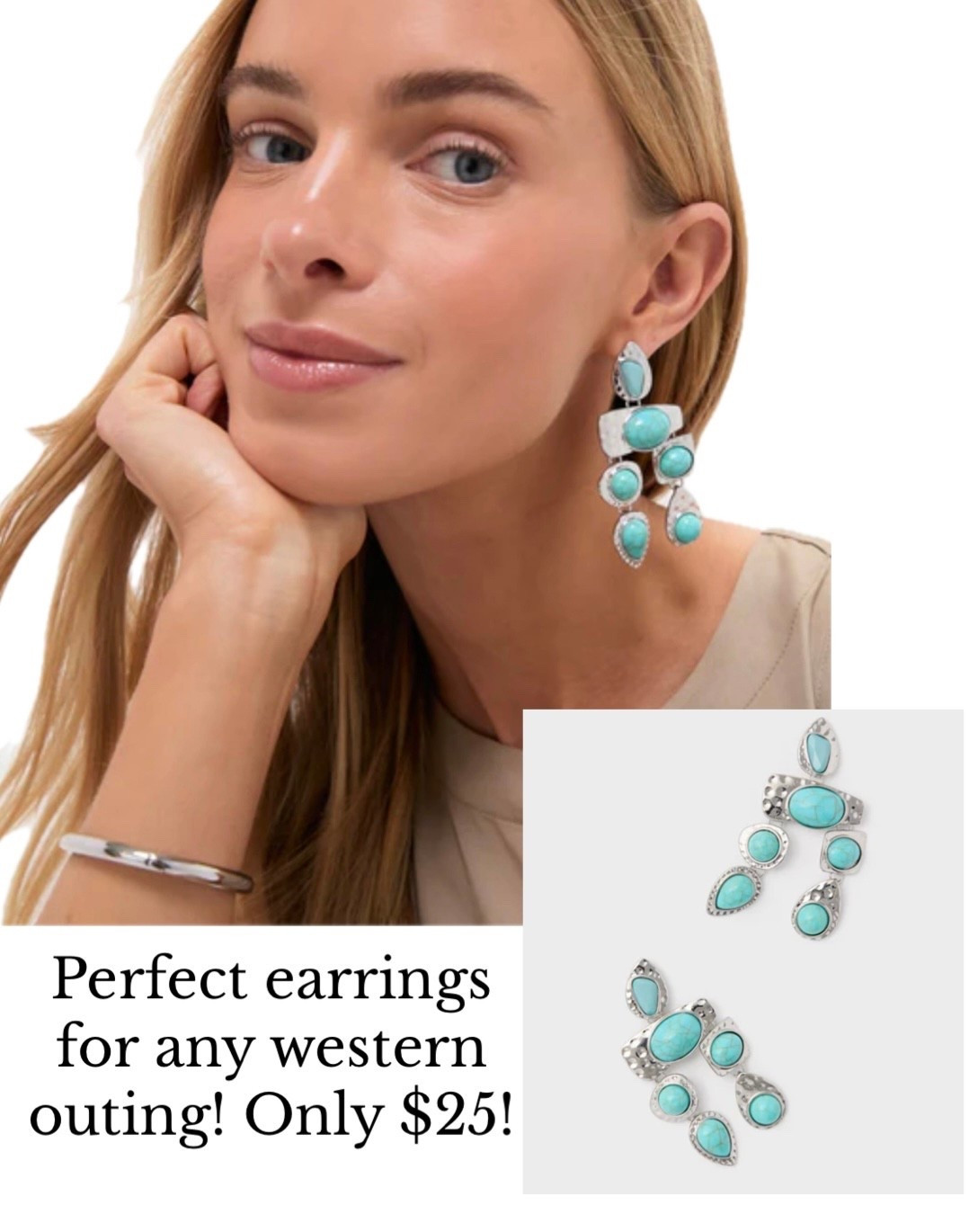 Silver turquoise stone earrings - only $25! 

#LTKOver40 #LTKSeasonal #LTKTravel