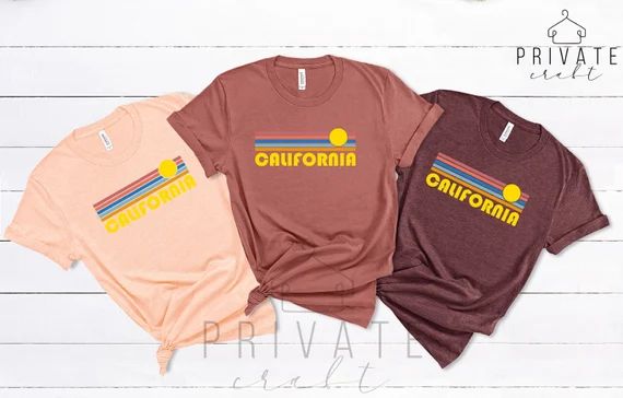 California Sunset Shirt,California Shirt,California Gifts,Retro Sunshine,Women's Graphic Tees,Wom... | Etsy (US)