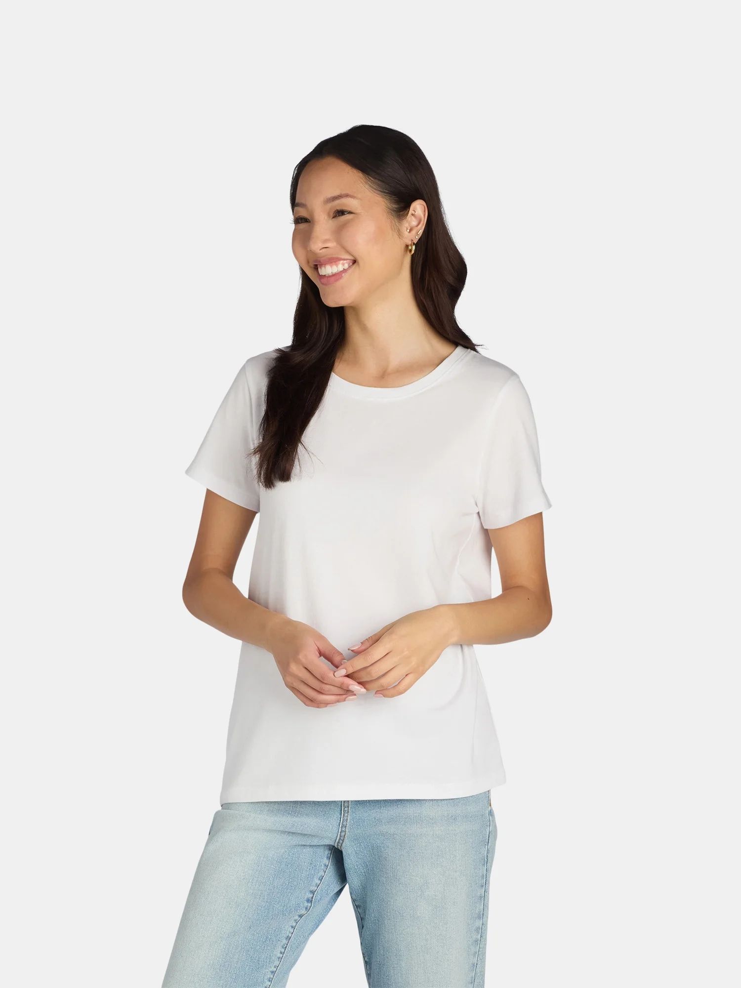 Time and Tru Women's Cotton Crewneck Tee with Short Sleeves, Size XS-XXXL - Walmart.com | Walmart (US)