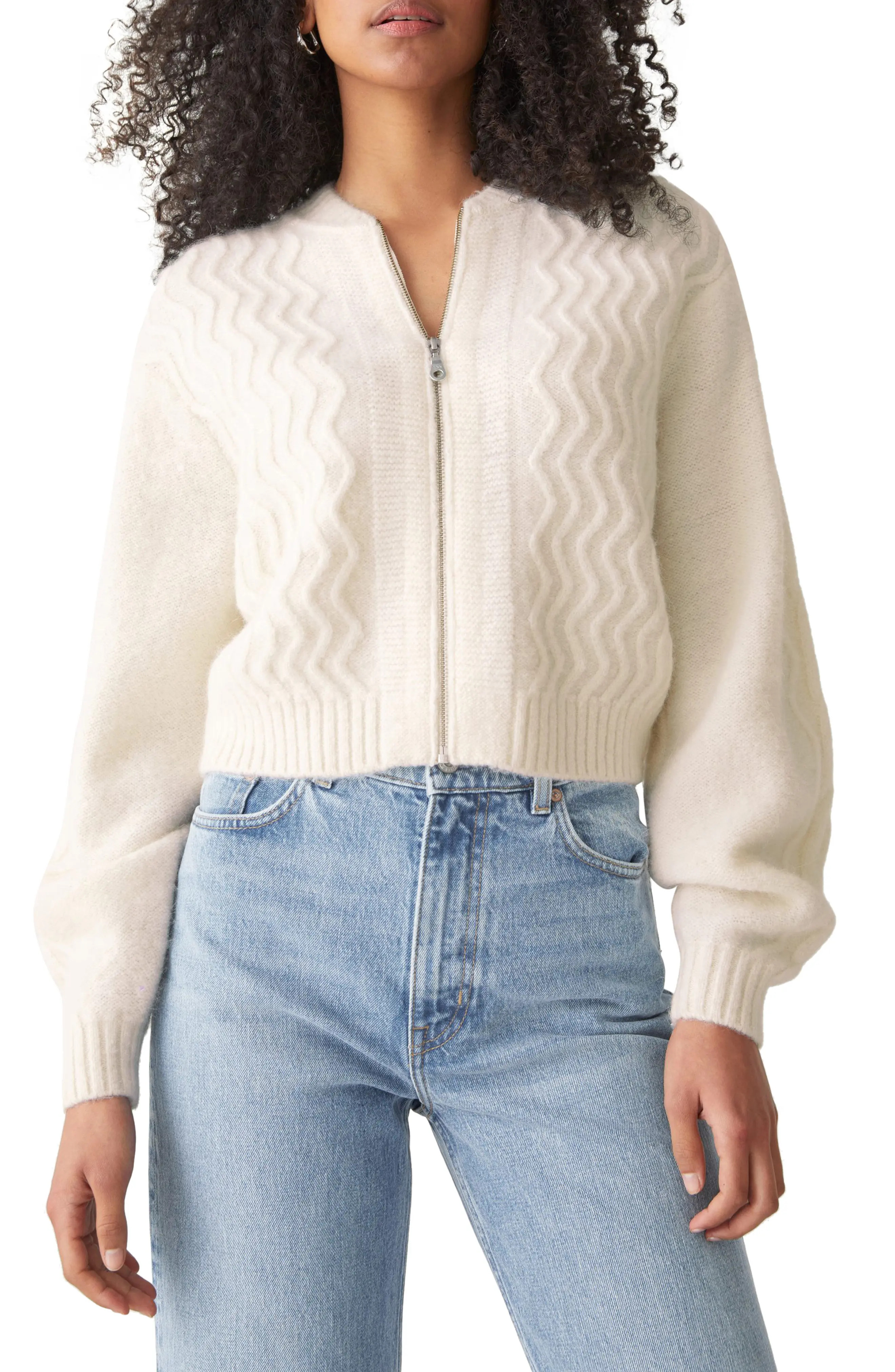 & Other Stories Zigzag Zip Cardigan in White at Nordstrom, Size Medium | Nordstrom