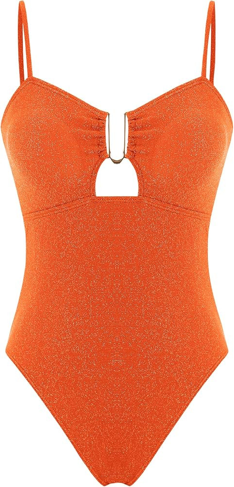 ZAFUL Women's One Piece Swimsuit Ribbed Open Back Bathing Suit Tummy Control Scoop Neck Adjustabl... | Amazon (US)