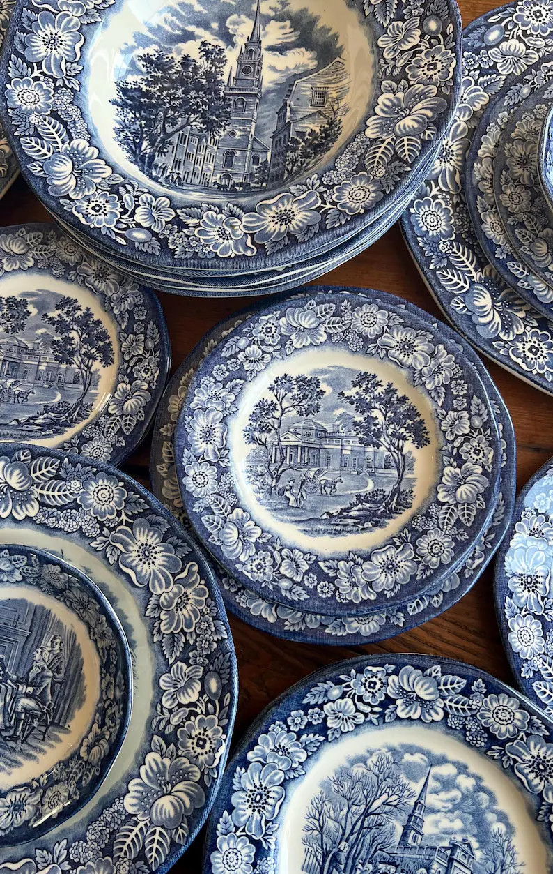 Vintage Blue & White Plates American Colonial Floral Country Cottage Coastal Grandmillenial Liber... | Etsy (Global)