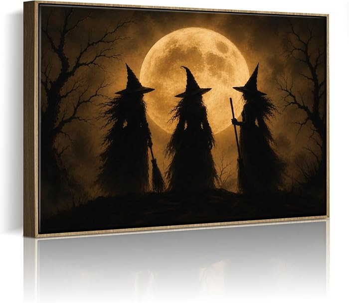 Halloween Framed Wall Art, Three Witch and Full Moon Halloween Pictures | Amazon (US)