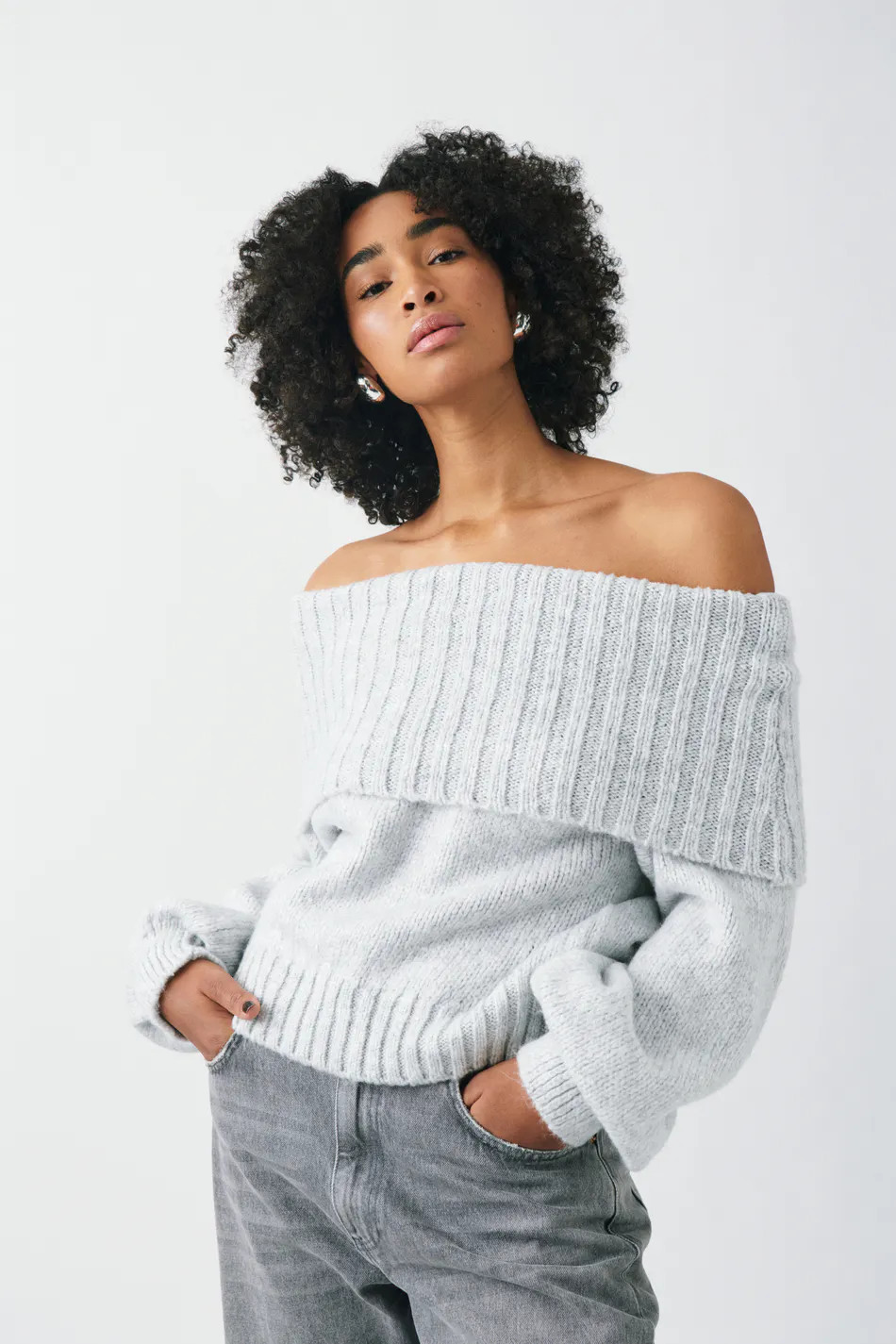 Off shoulder knit sweater - Grå - Dam - Gina Tricot | Gina Tricot SE