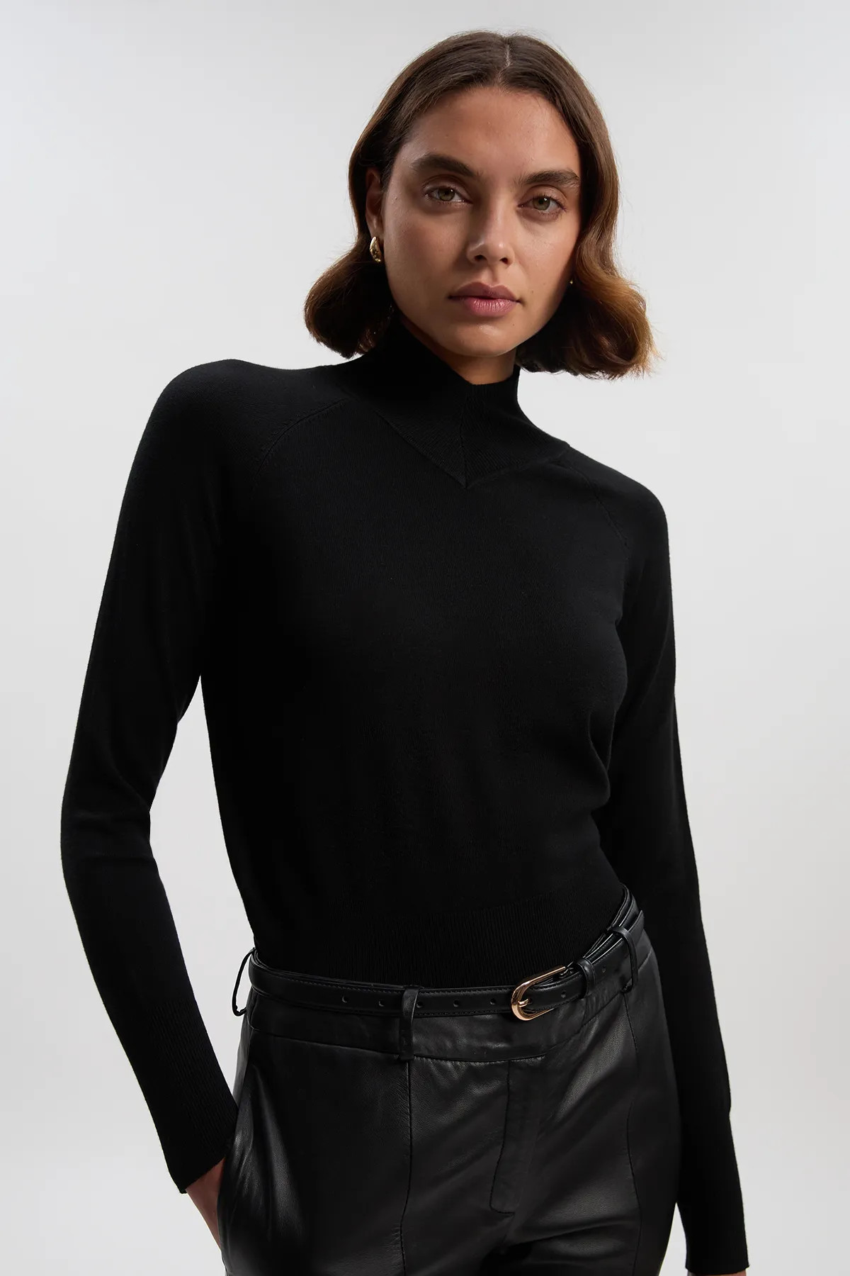 Viscose Blend High Neck Knit Jumper | Karen Millen UK + IE + DE + NL