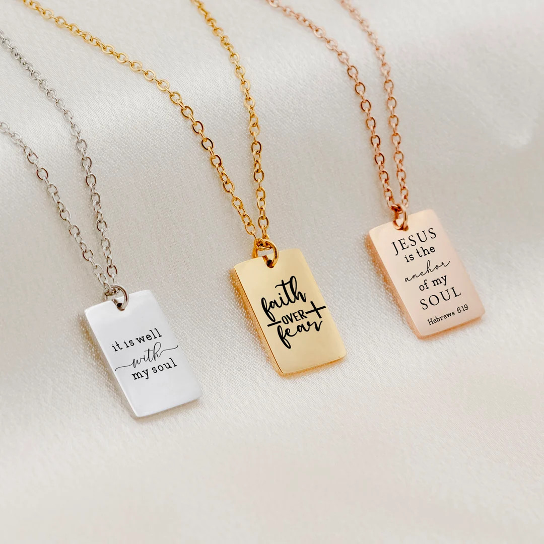 Custom Engraved Christian Bible Verse Necklace, Personalized First Holy Communion Gift for Girl, ... | Etsy (US)