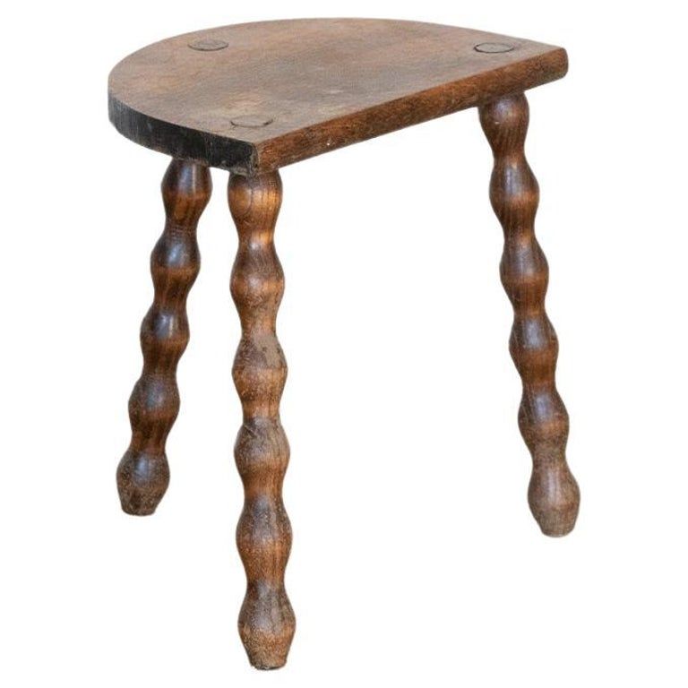 Short French Wood Tripod Stool | 1stDibs