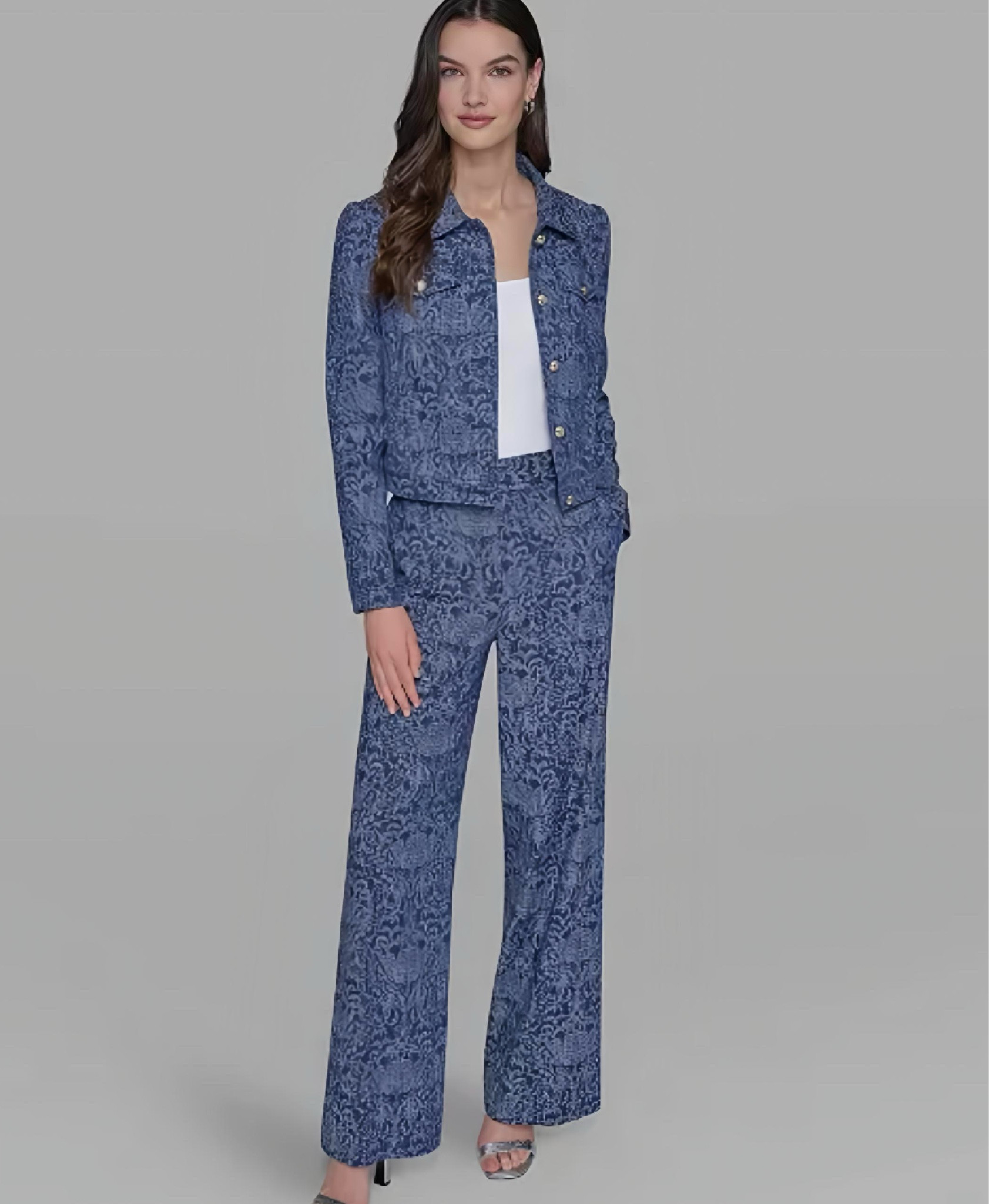 KARL LAGERFELD PARIS Women's Printed Denim Button-Front Jacket &  Women's Printed Wide-Leg Denim Pants

#LTKStyleTip 

#LTKGiftGuide