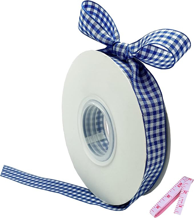 Blue and White Gingham Ribbon, 5/8" x 25Yd Roll Picnic Craft Ribbon Buffalo Ribbons for Crafts Ha... | Amazon (US)