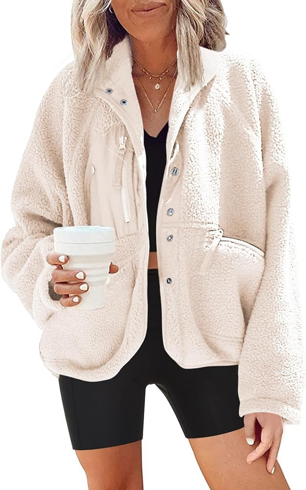 Nirovien Womens Fuzzy Fleece Jacket Button Down Sherpa Coats Casual Winter Warm Outwear with Pock... | Amazon (US)