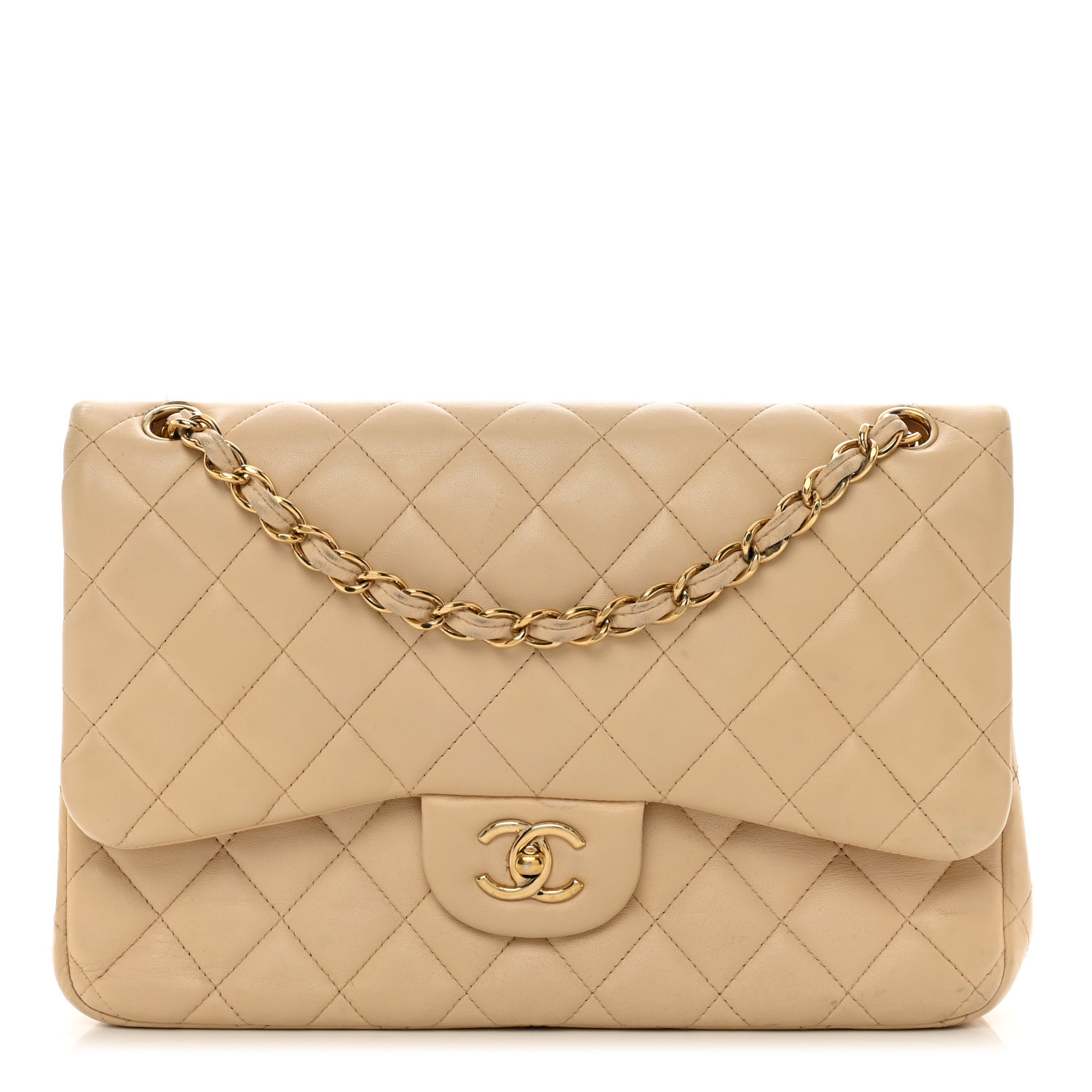Lambskin Quilted Jumbo Double Flap Beige Clair | FASHIONPHILE (US)