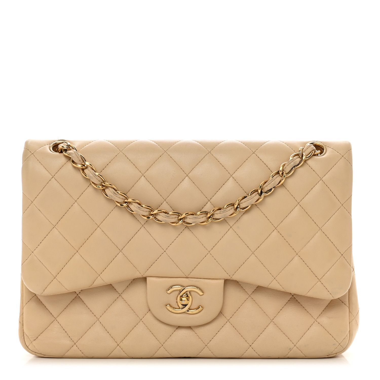 Lambskin Quilted Jumbo Double Flap Beige Clair | FASHIONPHILE (US)