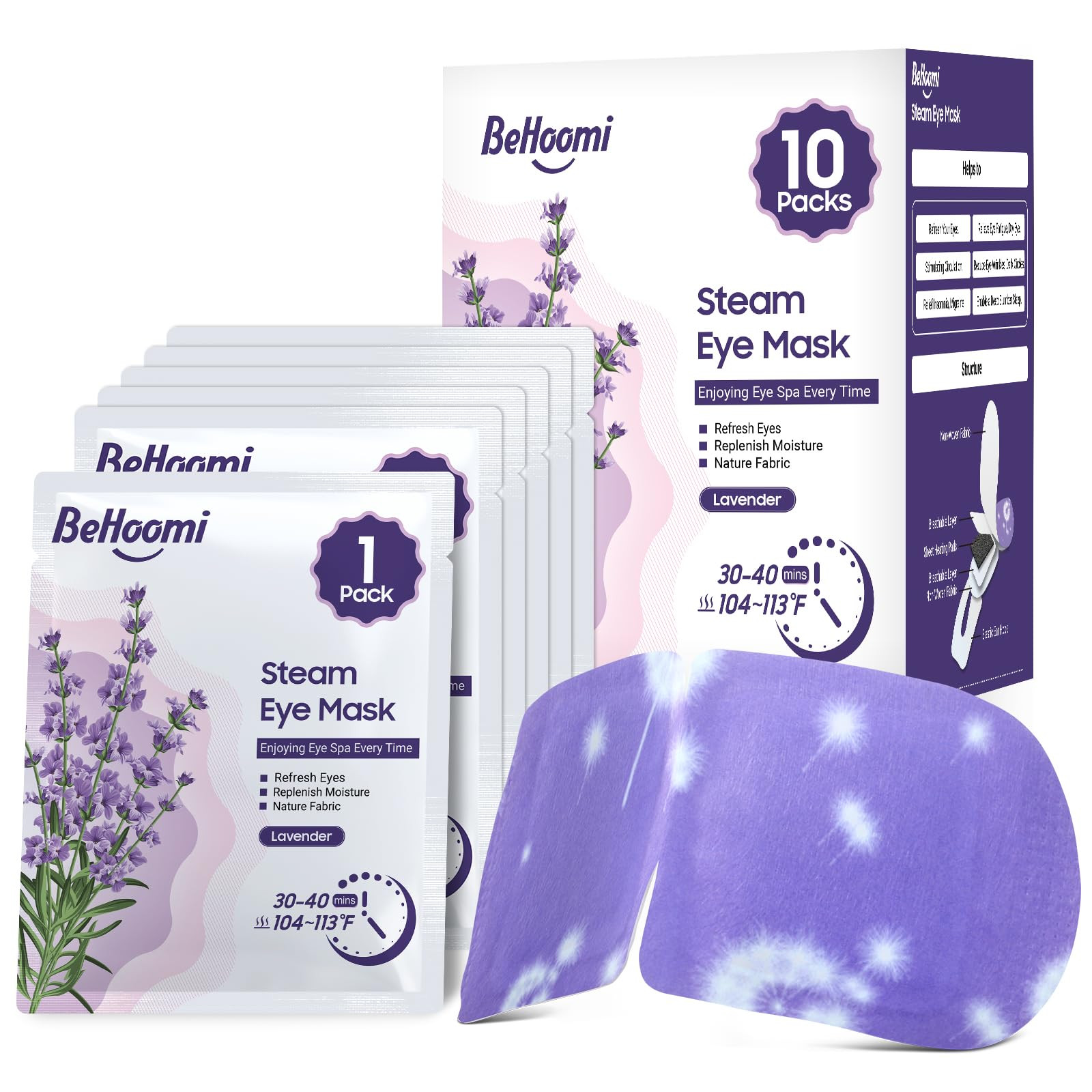 BeHoomi Steam Eye Mask, 10Packs Heated Eye Mask, Self Heating Disposable SPA Warm Compress for Ey... | Amazon (US)