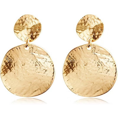 Boho Textured Disc Earrings, Gold Hammered Coin Drop Dangle, Vintage Round Circle Earrings for Women. Gold Earrings One Size | Target