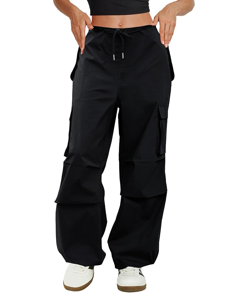 Cargo Pants Women Low Waisted Parachute Pants with Pockets Loose Baggy Hiking Pants Y2K Clothes | Amazon (US)