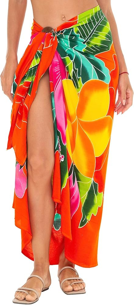 SHU-SHI Womens Hibiscus Floral Sarong Pareo Cover Up Bathing suit Women Flower Beach Wrap Long Po... | Amazon (US)