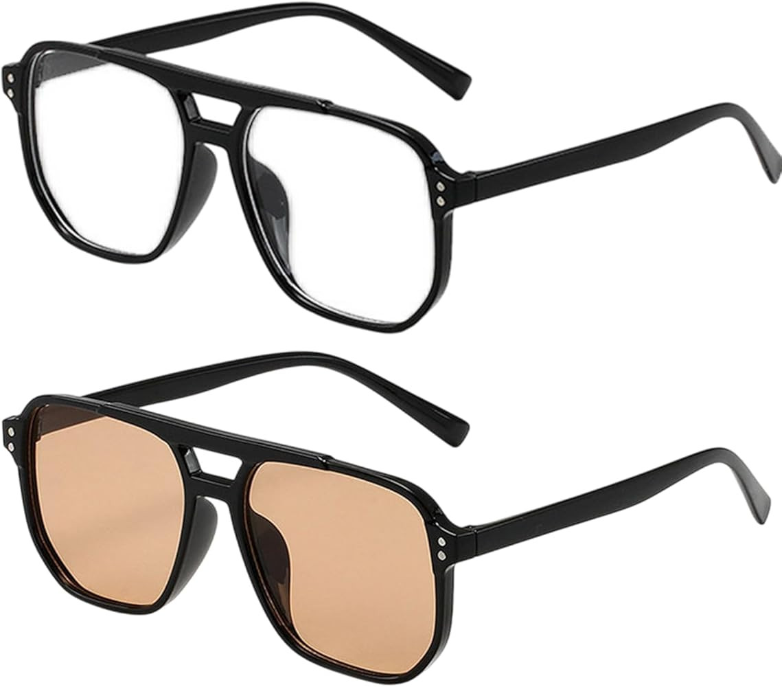 2PCS Aviator Anti-blue Light Glasses and Sunglasses for Women Men, TR90 UV400 Anti Eyestrain for ... | Amazon (US)