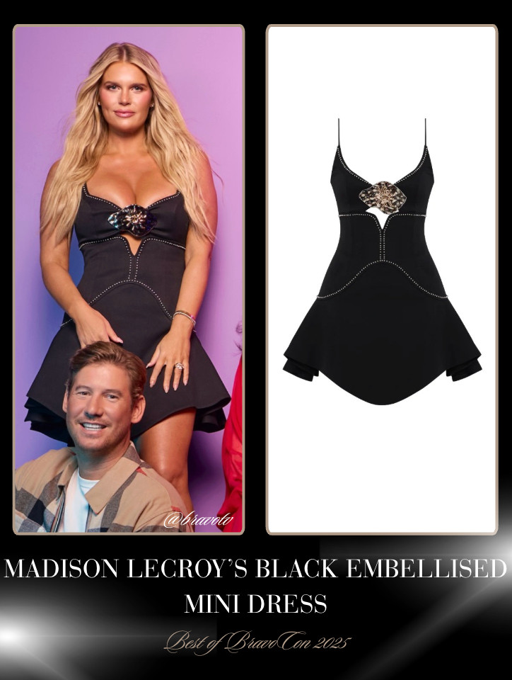 Madison LeCroy's Black Embellished Mini Dress at BravoCon 2025 📸= @bravotv Styling= @modestoo/@coulsonbingham 

 