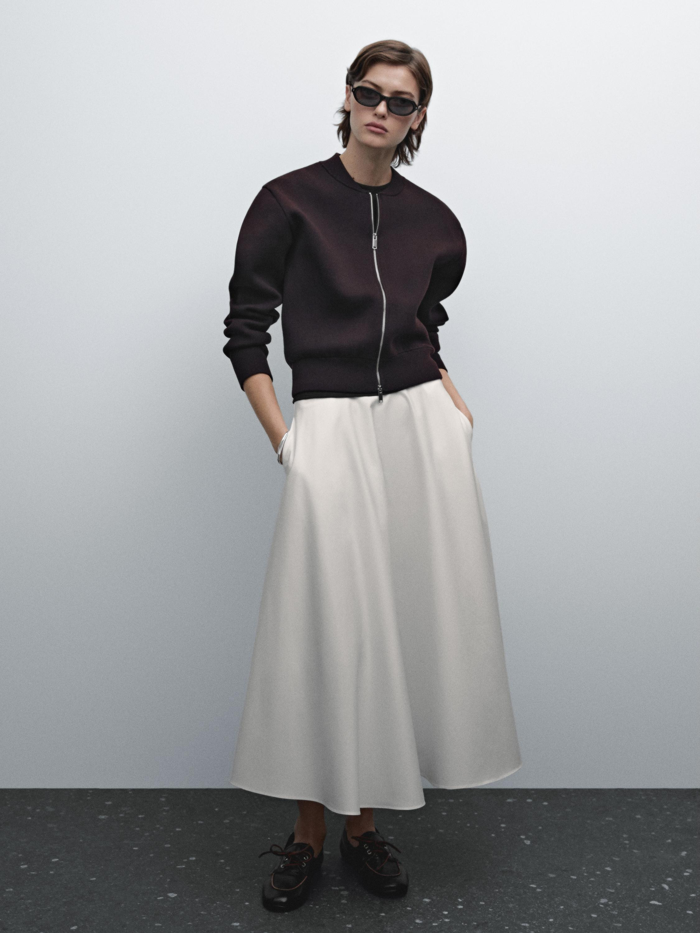 Flounce poplin midi skirt | Massimo Dutti UK