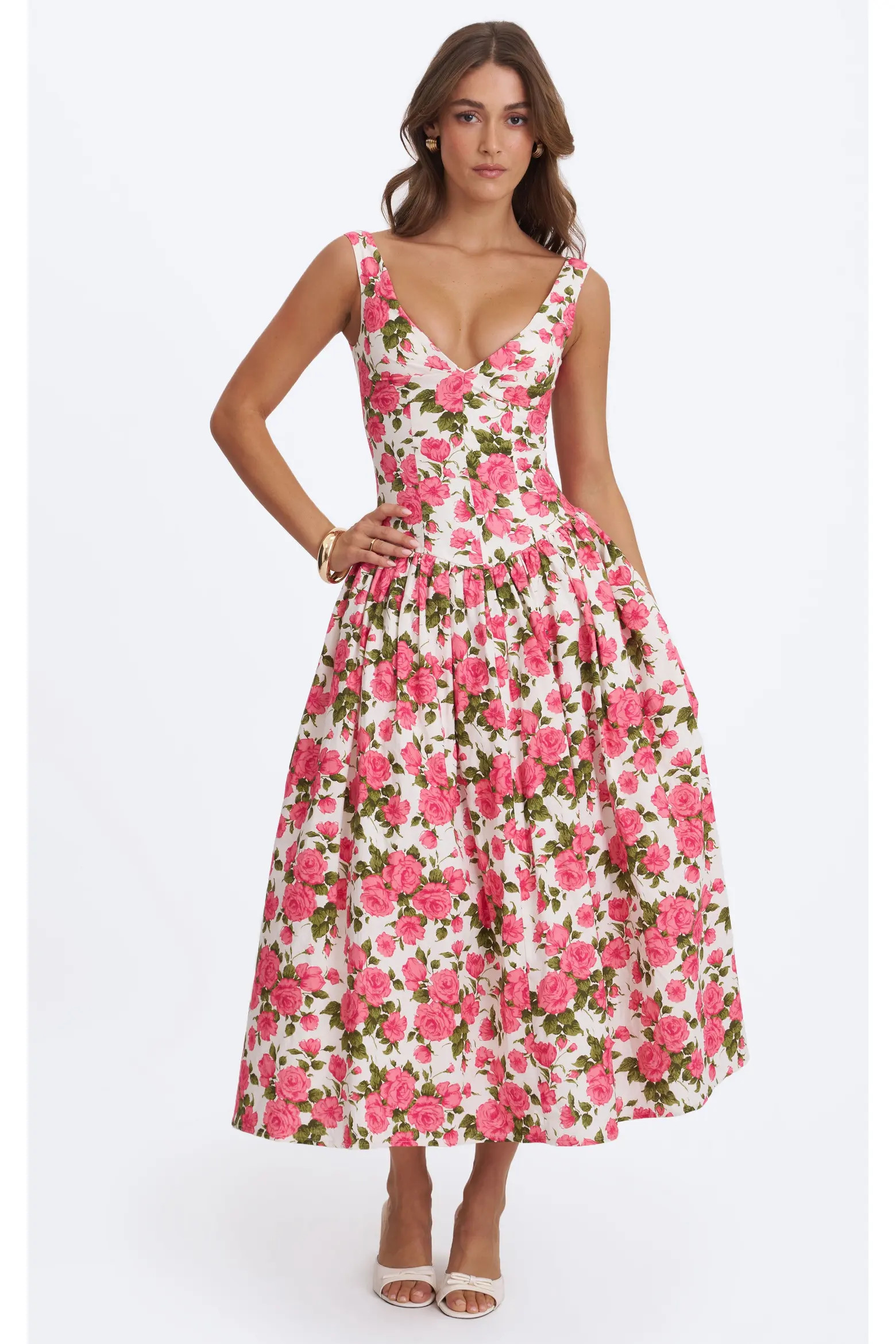 Miss Circle Wilfreda Blooming Floral Linen Sweetheart Midi Dress (Women) | Nordstrom | Nordstrom