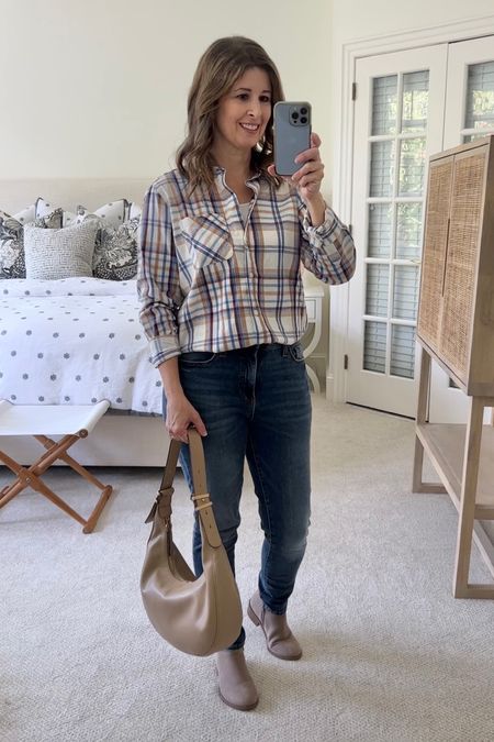Who’s ready to wear fall plaids?! 🙋🏻‍♀️ (#WalmartPartner) This button down plaid shirt from @WalmartFashion will be on repeat once the weather’s cooler! I’m crushing on this color combo but there  are tons of other color options to choose from too. My curvy jeans (they fit better than my more expensive pairs!), boots, and bag are also linked. #WalmartFashion

Fall outfit, fall fashion, plaid shirt

#LTKover40 #LTKstyletip #LTKSeasonal