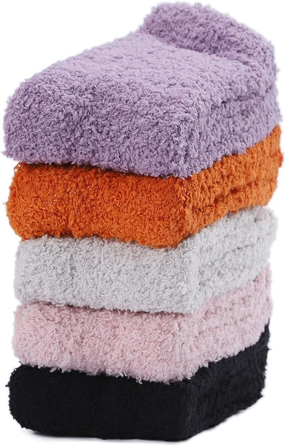 Fuzzy Socks for Women, Soft Fluffy Socks Thick Cozy Plush Socks Christmas Socks for Women 5 Pairs | Amazon (US)