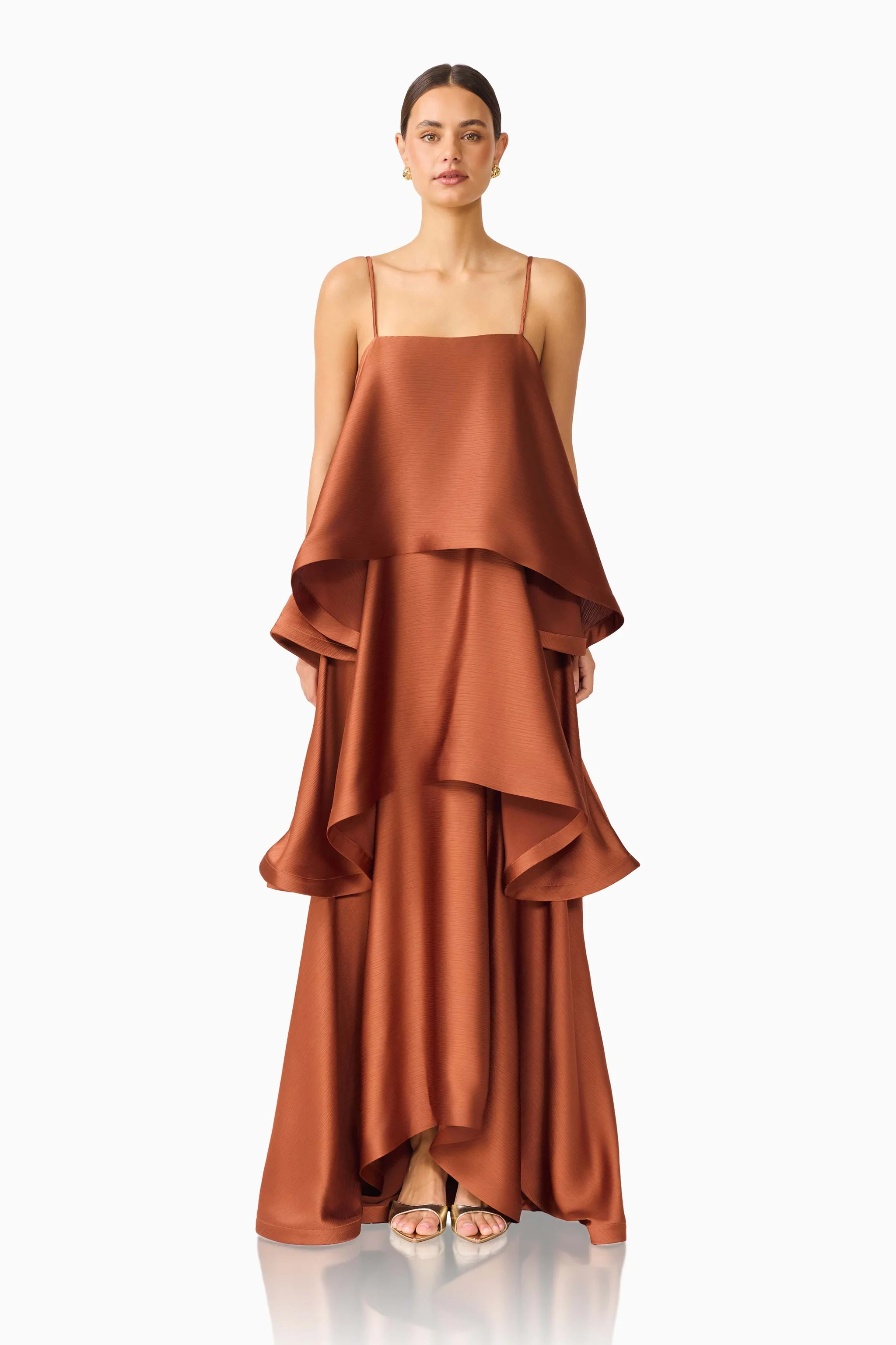Tilly Tiered Maxi Dress in Chestnut Brown | Shop.app
