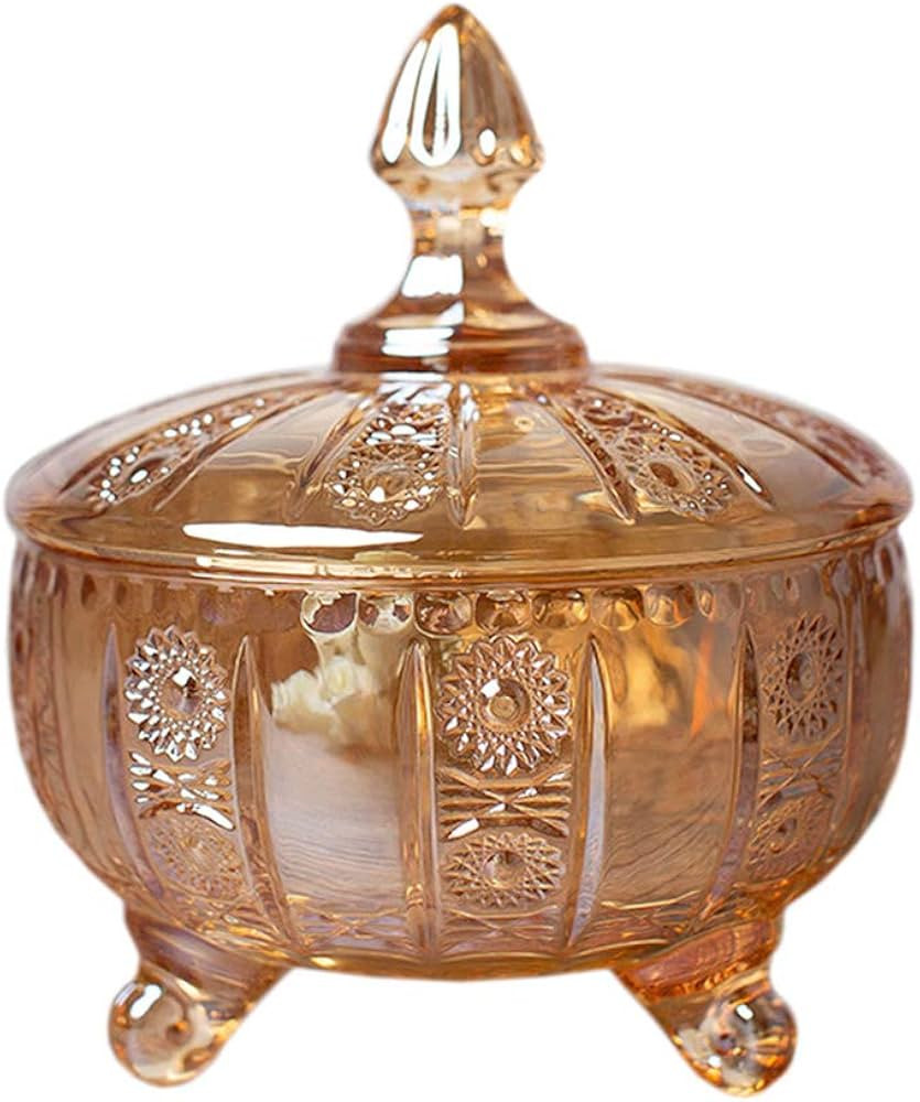 Sizikato Relief Crystal Glass Candy Dish with Lid, Wedding Decor Candy Buffet Jar Food Jar. | Amazon (US)