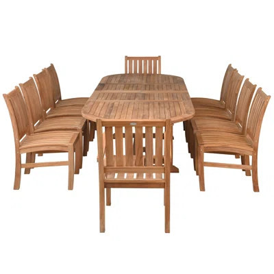 11 Piece Teak Wood Outdoor Patio Dining Set Including Oval Double Extension Table With 10 Abaco Side Chairs | Perigold