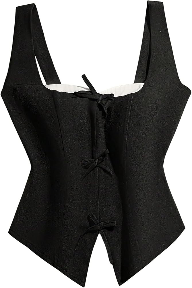 MakeMeChic Women's Plus Size Tank Top Color Block Bow Knot Split Hem Summer Crop Tops | Amazon (US)