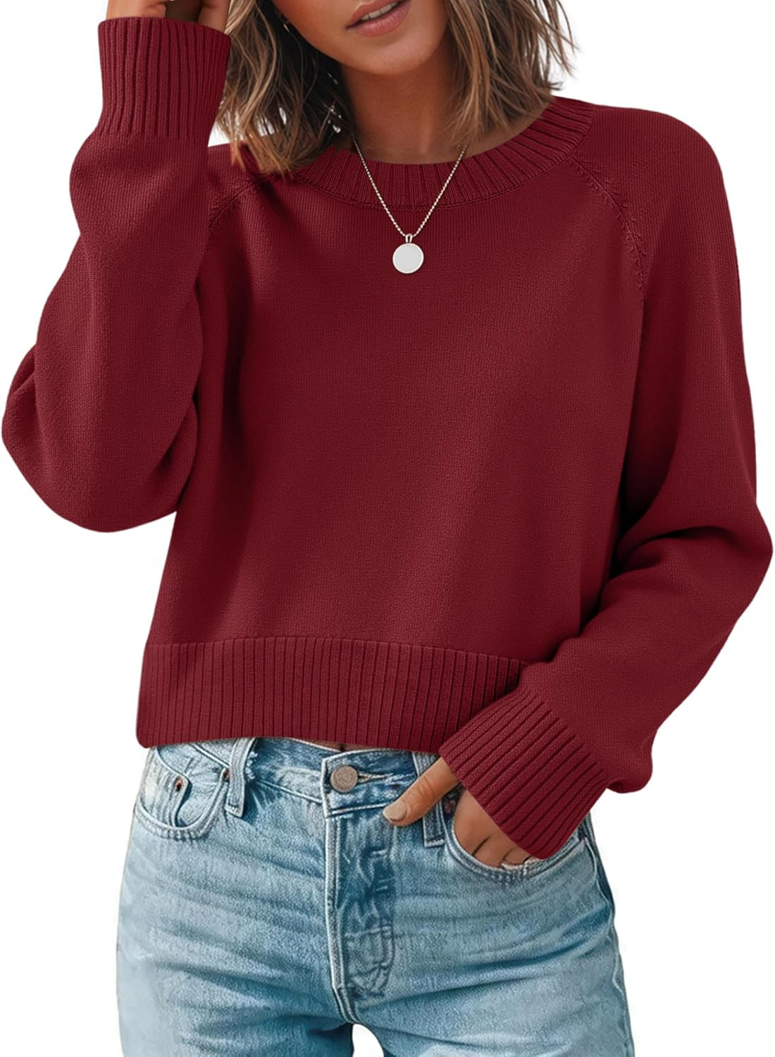 Zeagoo Sweaters for Women Cropped Crewneck Basic 2026 Trendy Fall Tops | Amazon (US)