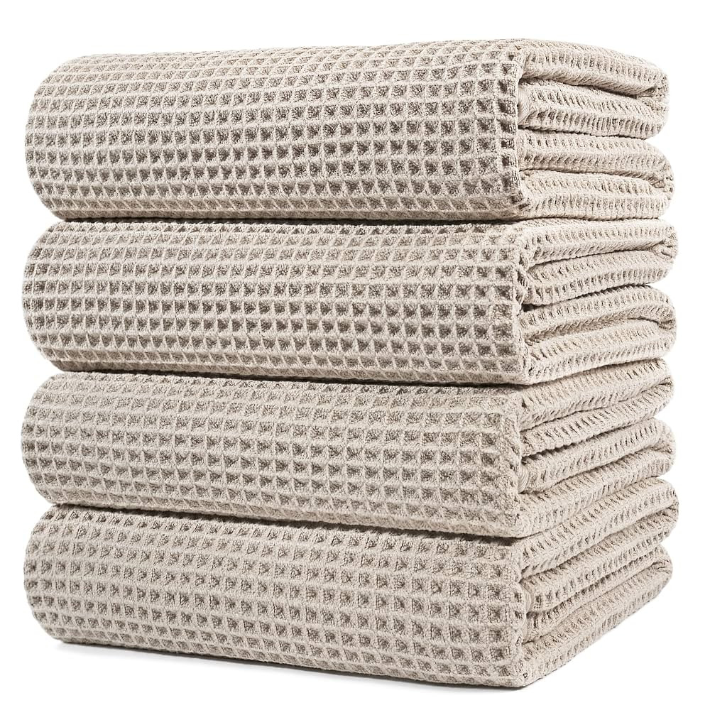 POLYTE Microfiber Oversize Quick Dry Lint Free Bath Towel, 60 x 30 in, 4 Pack (Waffle Weave) | Amazon (US)