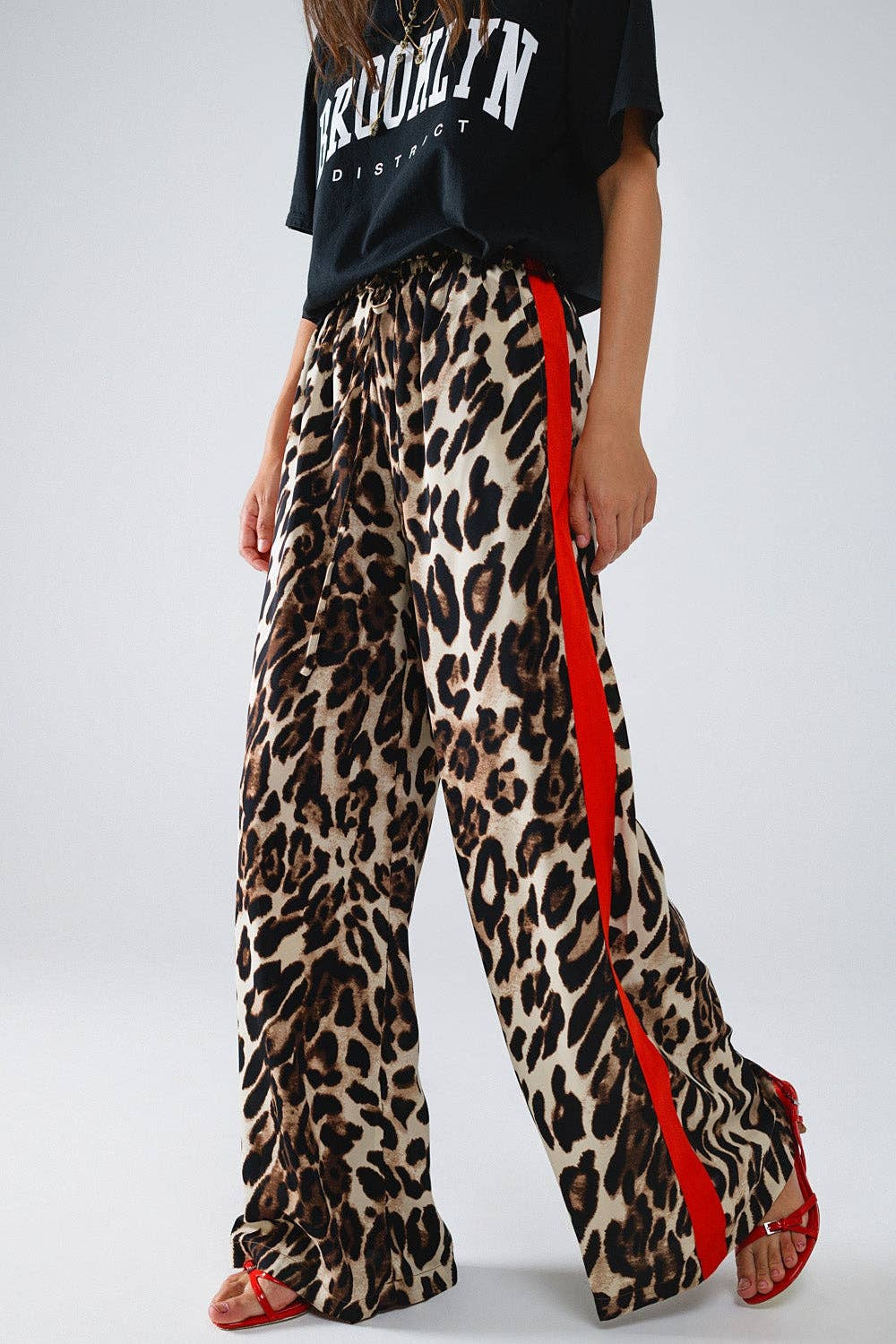 Leopard Straight Pants With Red Stripes Down The Sides | The Closet