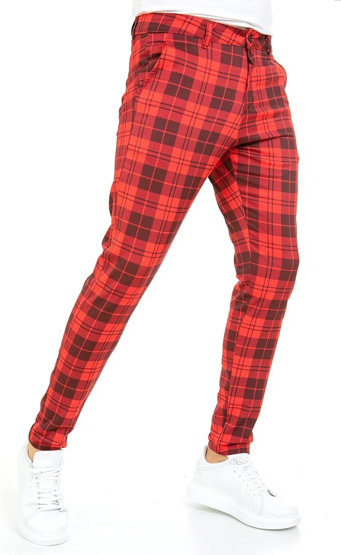 Wetta Plaid Pants for Men - Skinny Chinos Pants Men – Stretchy Men’s Fashion Plaid Pants | Amazon (US)