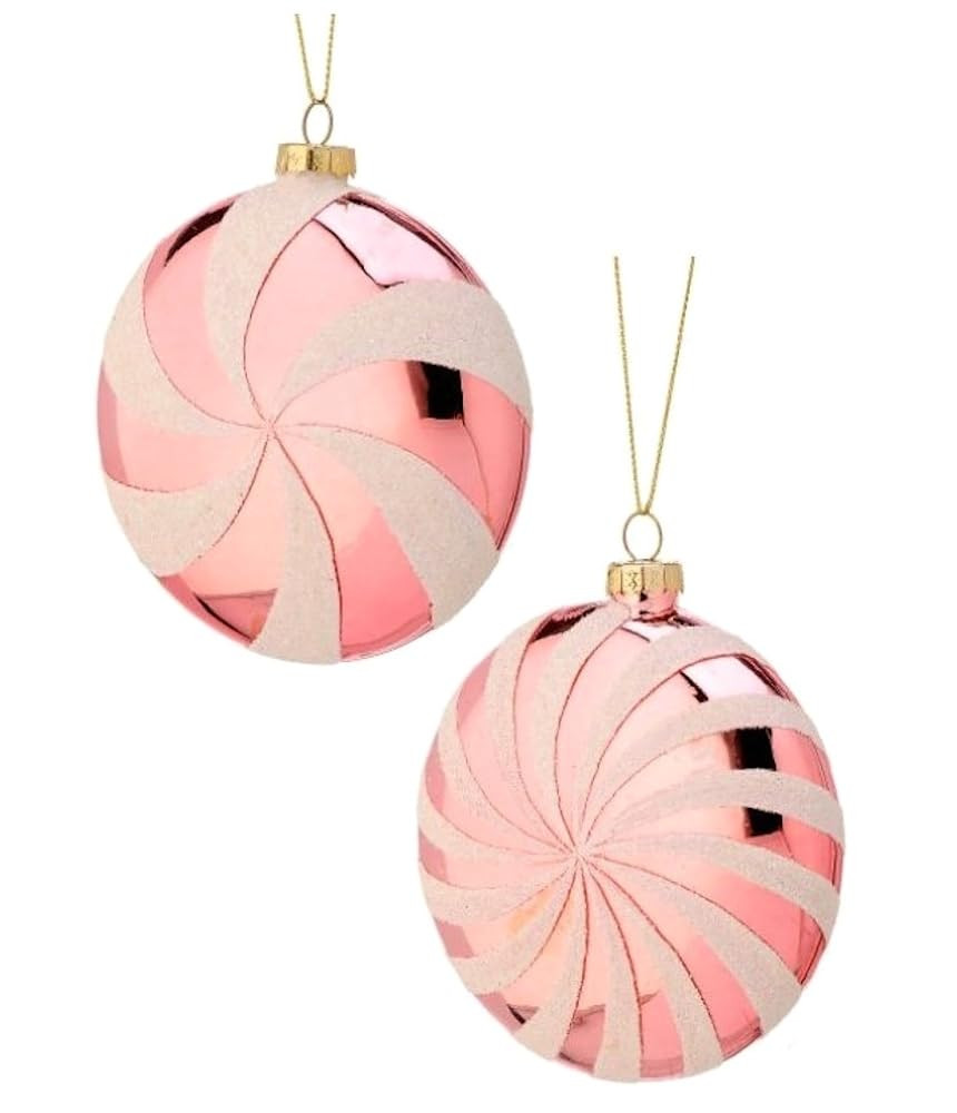 The Bridge Collection Pink Peppermint Disk Ornaments - Set of 2 - Glittered Glass Ornaments for H... | Amazon (US)
