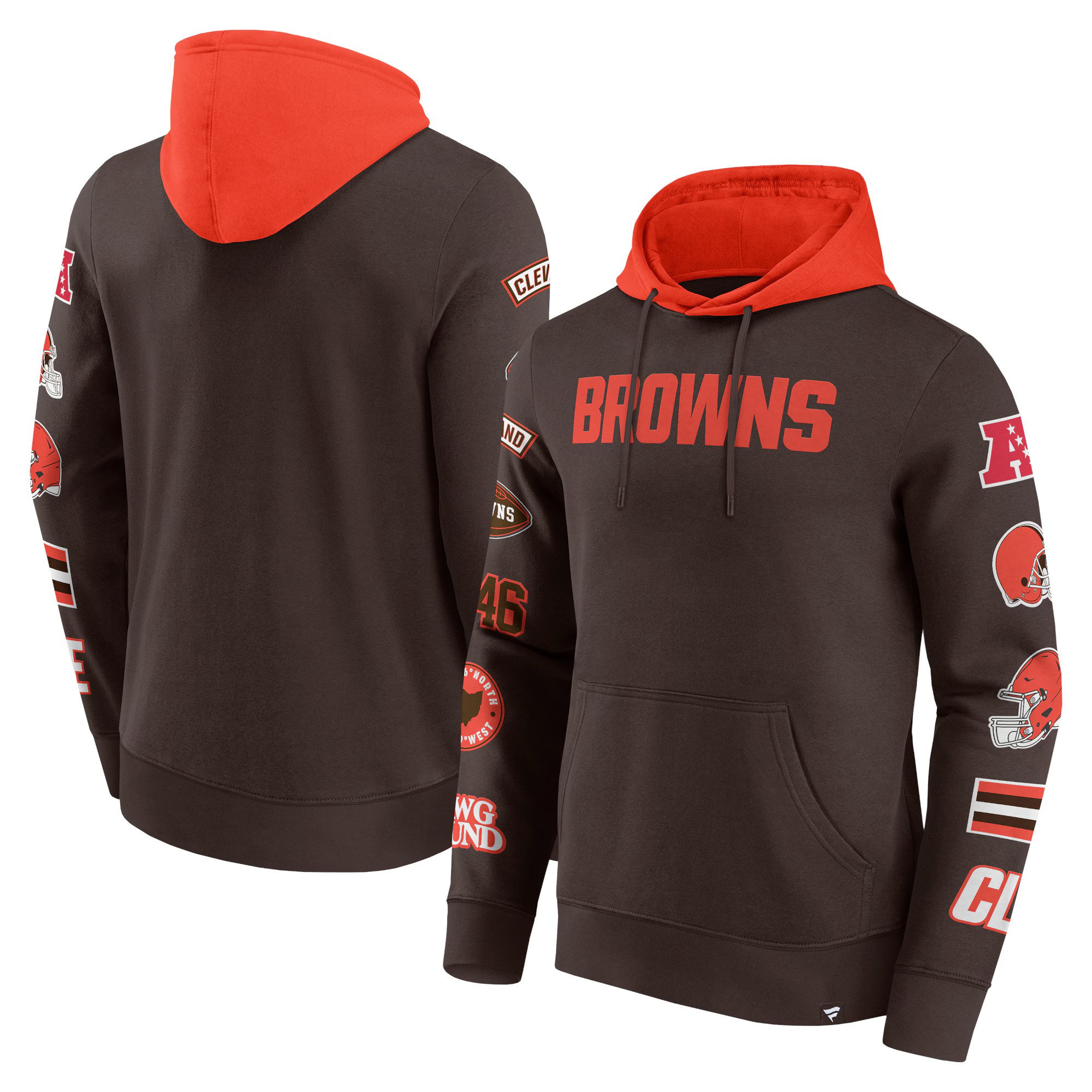 Cleveland Browns Fanatics  Patched Out Pullover Hoodie - Brown/Orange | Fanatics
