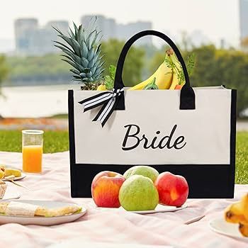 TOPDesign Canvas Tote Bag for Bride, Personalized Bride Gifts for Wedding Bridal Shower Bachelore... | Amazon (US)