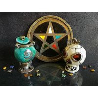Wiccan Starter Kit - Mystical Pagan Altar Tools With Pentacle, Magic Cauldron & Skull Candle Holder in Raku Ceramic, Customizable Colors | Etsy (US)