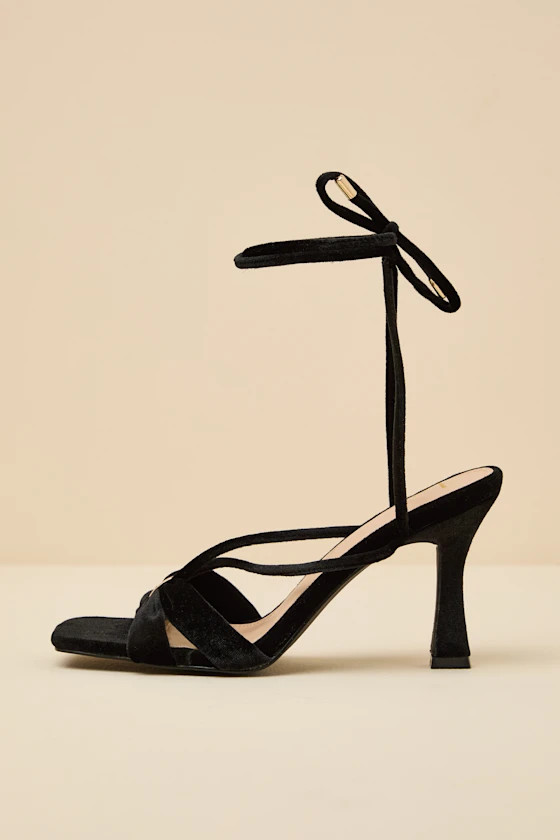 Marie Black Velvet Lace-Up High Heel Sandals | Lulus
