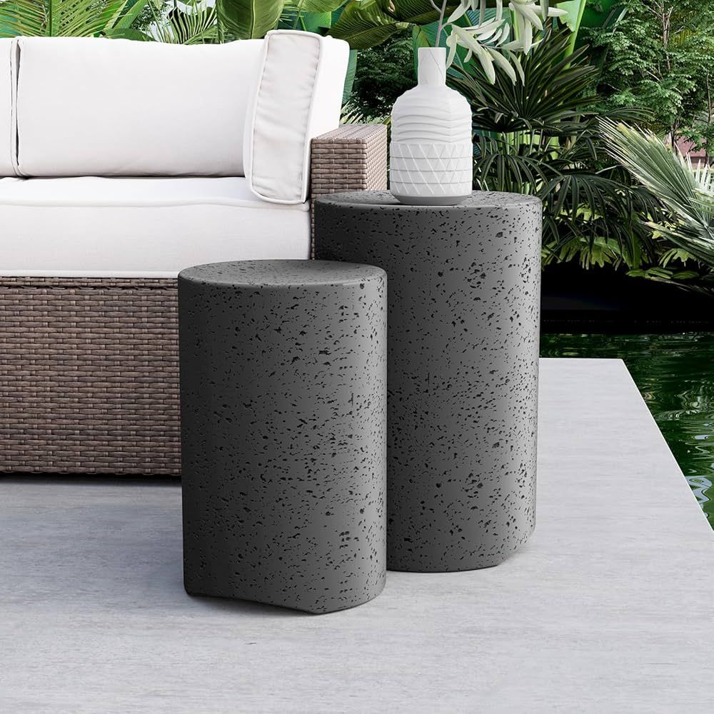 COSIEST Concrete Side Table, Set of 2 Round Outdoor Side Tables, Decorative Garden Stools for Ind... | Amazon (US)