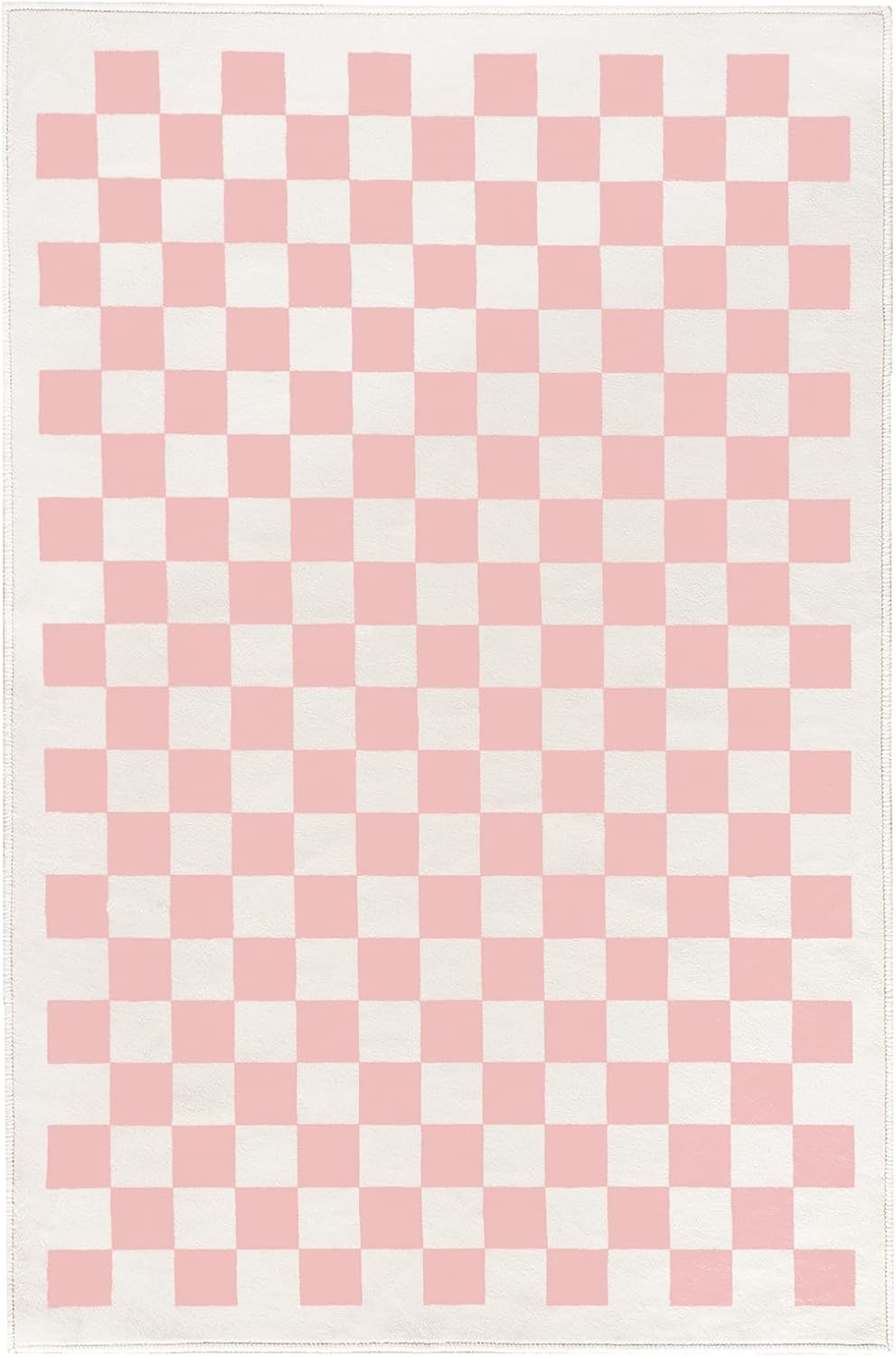 TRUEDAYS Washable Area Rug for Home Decor Indoor 8x10 Checkered Area Rug Large Boho Rug with Non-... | Amazon (US)