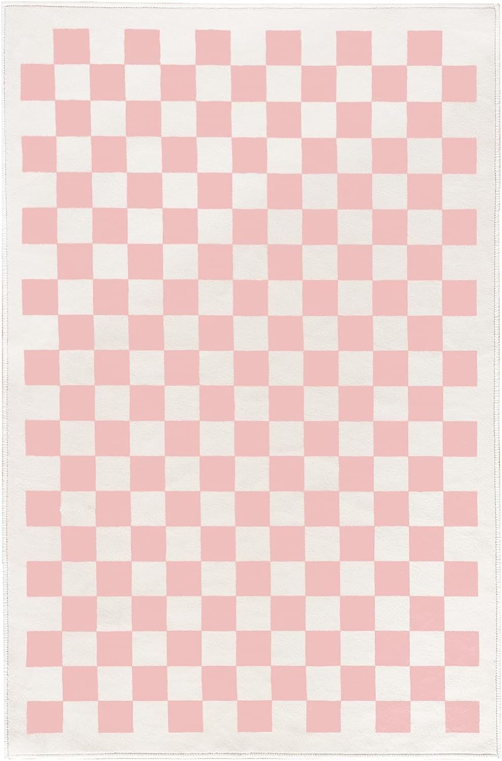 TRUEDAYS Washable Area Rug for Home Decor Indoor 8x10 Checkered Area Rug Large Boho Rug with Non-... | Amazon (US)
