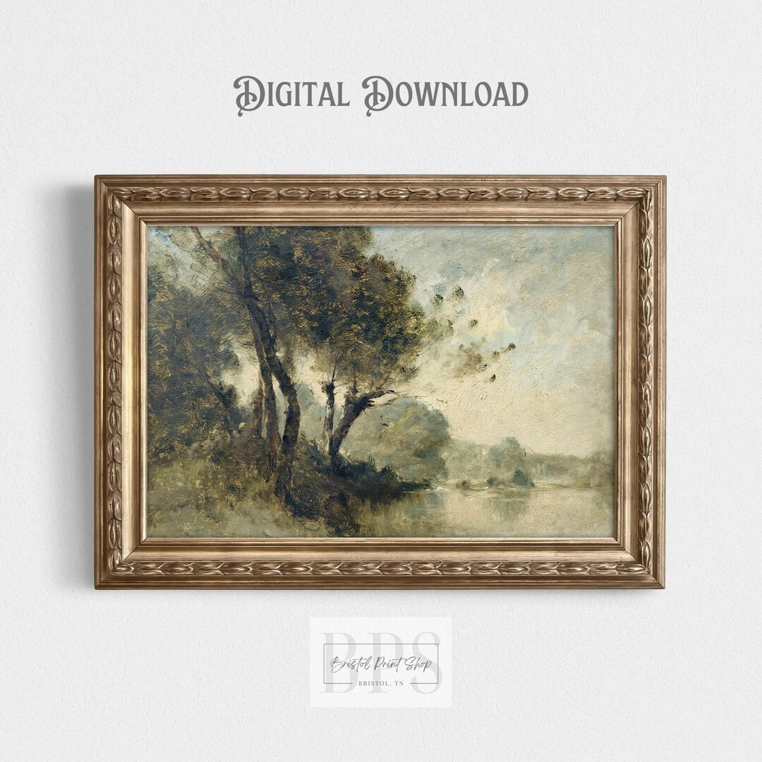 Vintage Lake Art With Trees | Green Tones | Digital Download | Home Decor Wall Art | Unique Natur... | Etsy (US)