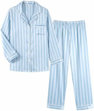 Ekouaer Satin Silk Pajamas for Women Button Down Long Sleeve PJs Set | Amazon (US)