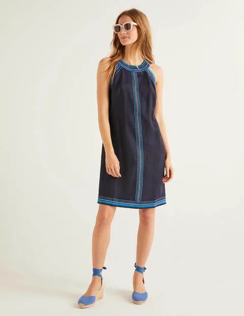 Dollie Embroidered Linen dress Navy Women Boden | Boden (US)