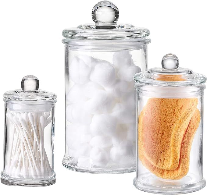 EAST CREEK Mini Glass Apothecary Jars-Cotton Jar-Bathroom Storage Organizer Canisters Set of 3(Co... | Amazon (US)