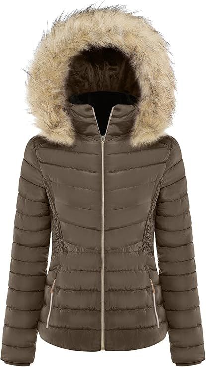 BodiLove Women's Fur Hooded Puffer Jacket With Zipper Fleece Lining | Amazon (US)