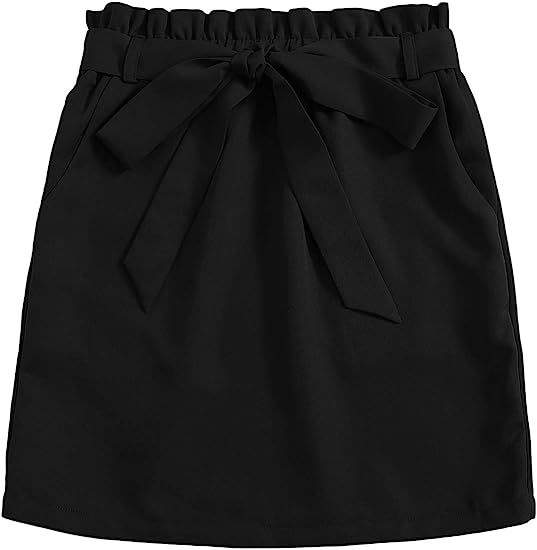 Milumia Women Paperbag Waist Short Skirt Knot Belted High Waist Bodycon Skirt | Amazon (US)