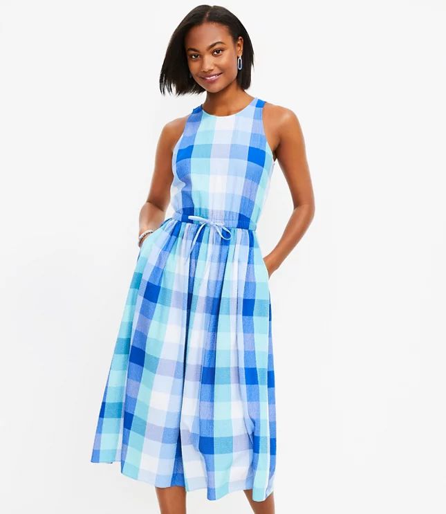 Plaid Cutout Back Midi Pocket Dress | LOFT